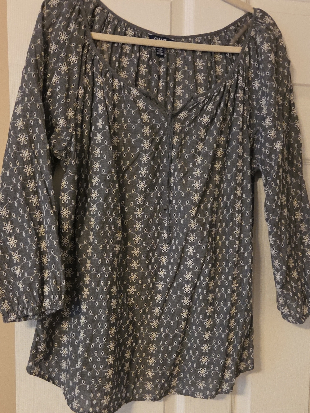 Chaps Gray Floral Peasant Tunic
